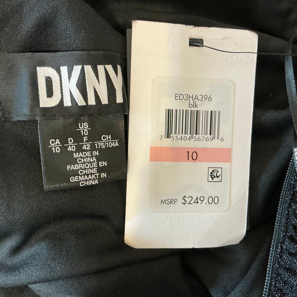 DKNY Sparkly Knit Sleeveless Ruched Long A-Line Formal Gown Black Size 10 - Picture 10 of 12